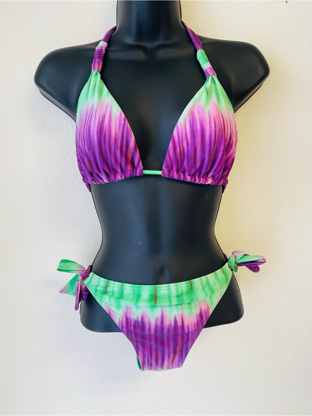 Tie-Dye Purple & Green Women's Halter Bikini Set